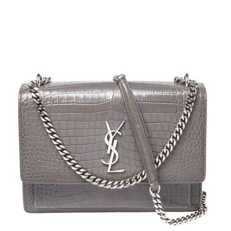 ysl sunset large leather shoulder bag|YSL sunset bag croc grey.